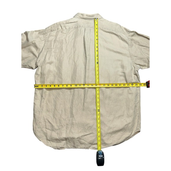 Vintage‎ Polo Ralph Lauren Silk Linen Shirt Mens XL Tan Pony Button Up - Picture 4 of 4